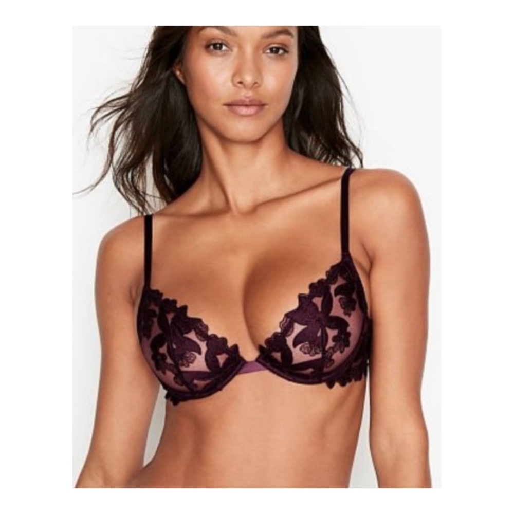 NWOT Victoria Secret Low Cut Demi Lace Bra 34D Purple